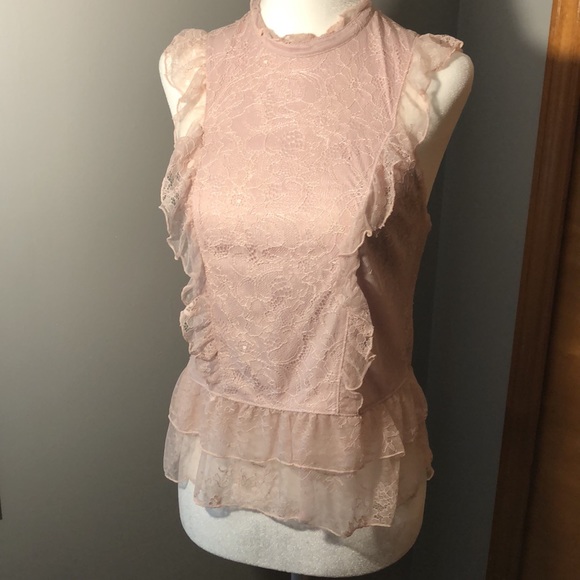 **SOLD** NWT Express Lace and Ruffle Mock Neck Blush Pink Top XS - Picture 4 of 7